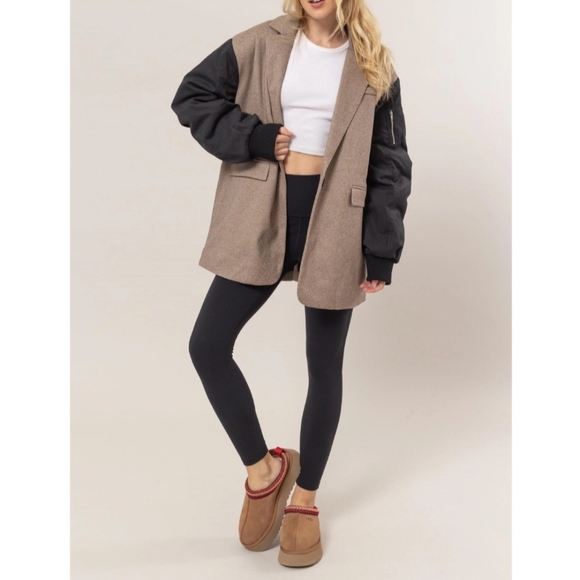 #412 SALE 🛑0550 S,M,L Boho Trendy Herringbone Mixed Media Blazer Jacket Coat - Picture 4 of 5